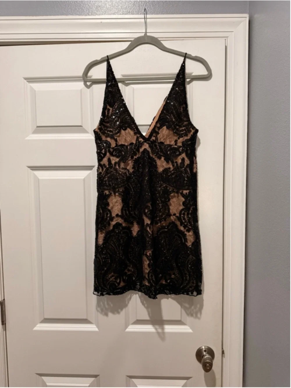 Women's Free People Black & Beige Sequin Mini Dress Size 2
